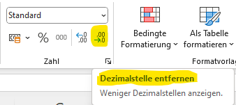 Excel Dezimalstelle entfernen