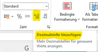 Excel Dezimalstelle hinzufügen