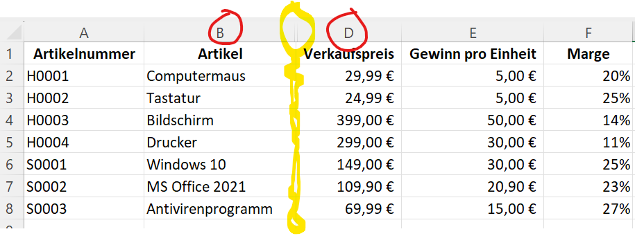 Excel Spalte ausblenden