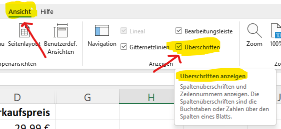 Excel Spalte ausblenden