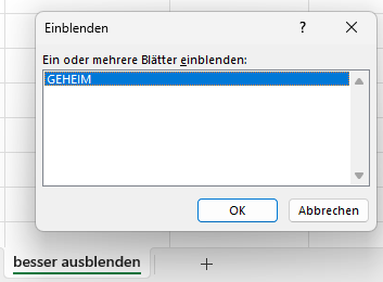 Excel Tabellenblatt ausblenden