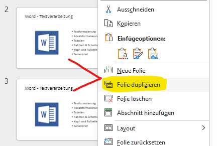 PowerPoint Folie duplizieren