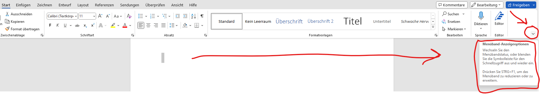 Word Lineal einblenden