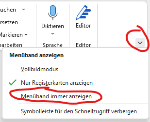 Word Lineal einblenden
