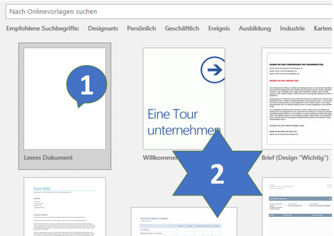 Word Programmoberfläche