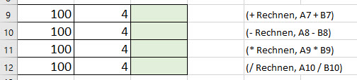 Excel Grundrechenarten