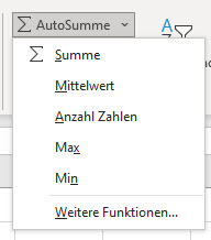 Excel Hauptfunktionen
