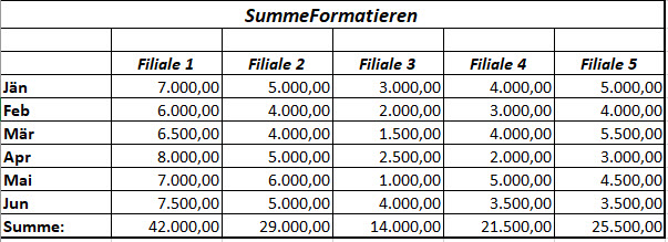 Summe formatieren Lösung