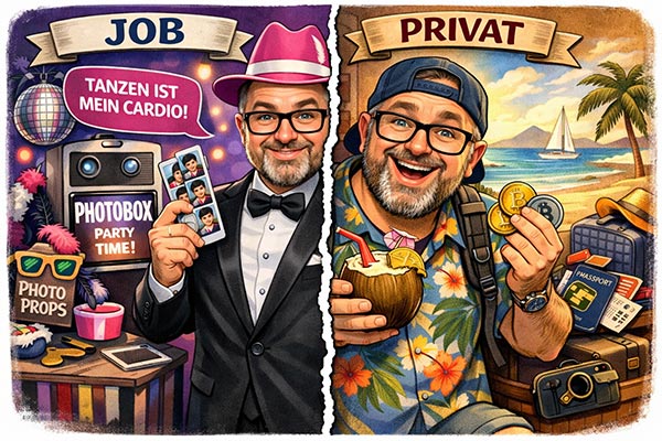 ChatGPT Karikatur Idee: Split Beruf und Privat