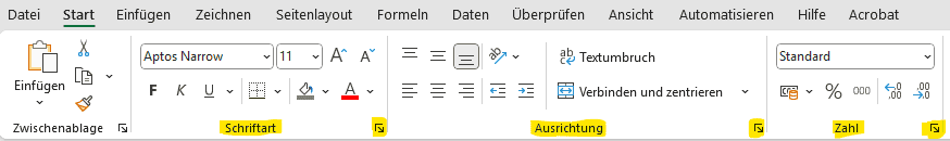Excel Programmoberfläche