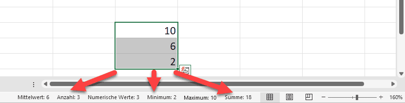 Excel Statusleiste Funktionen