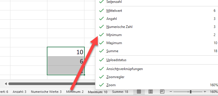Excel Statusleiste Funktionen2