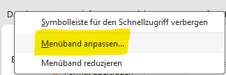 Excel Menüband anpassen